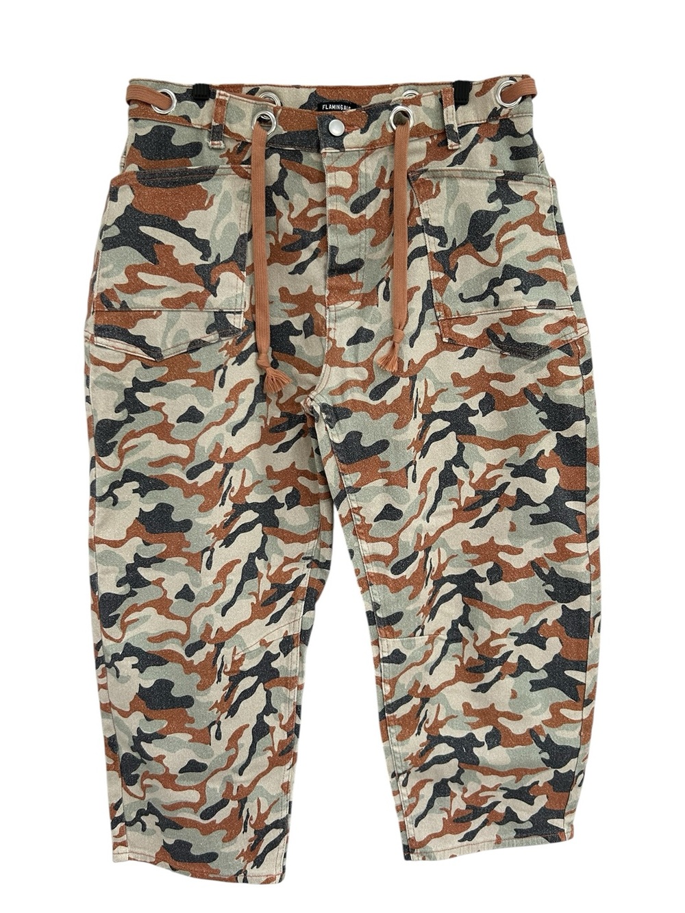 FLAMINGALS Camo Eyelet Drawstring Barrel Leg Crop Pants 2XL